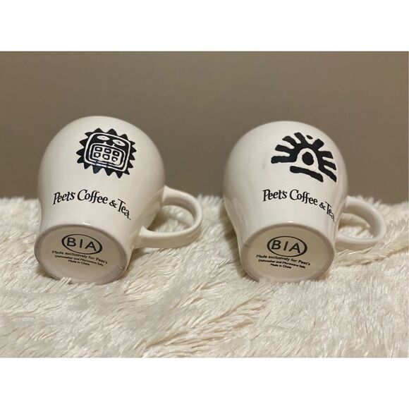 PEETS COFFEE & TEA OFF WHITE COLOR CERAMIC (2) MUGS BY BIA B67 - Picture 3 of 5